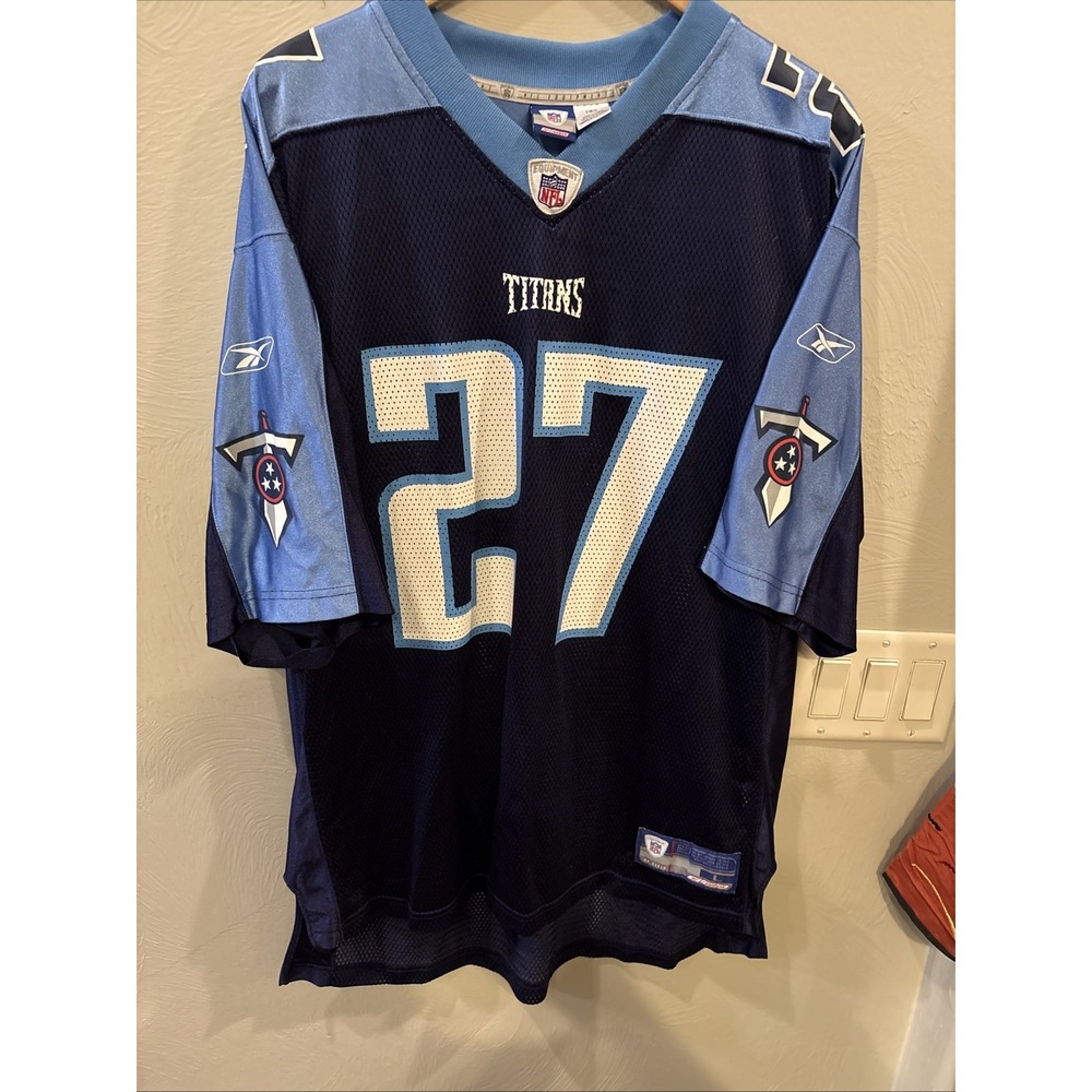 VTG‎ Tennessee Titans Jersey Mens Large #27 Eddie George NFL SEWN REEBOK Navy